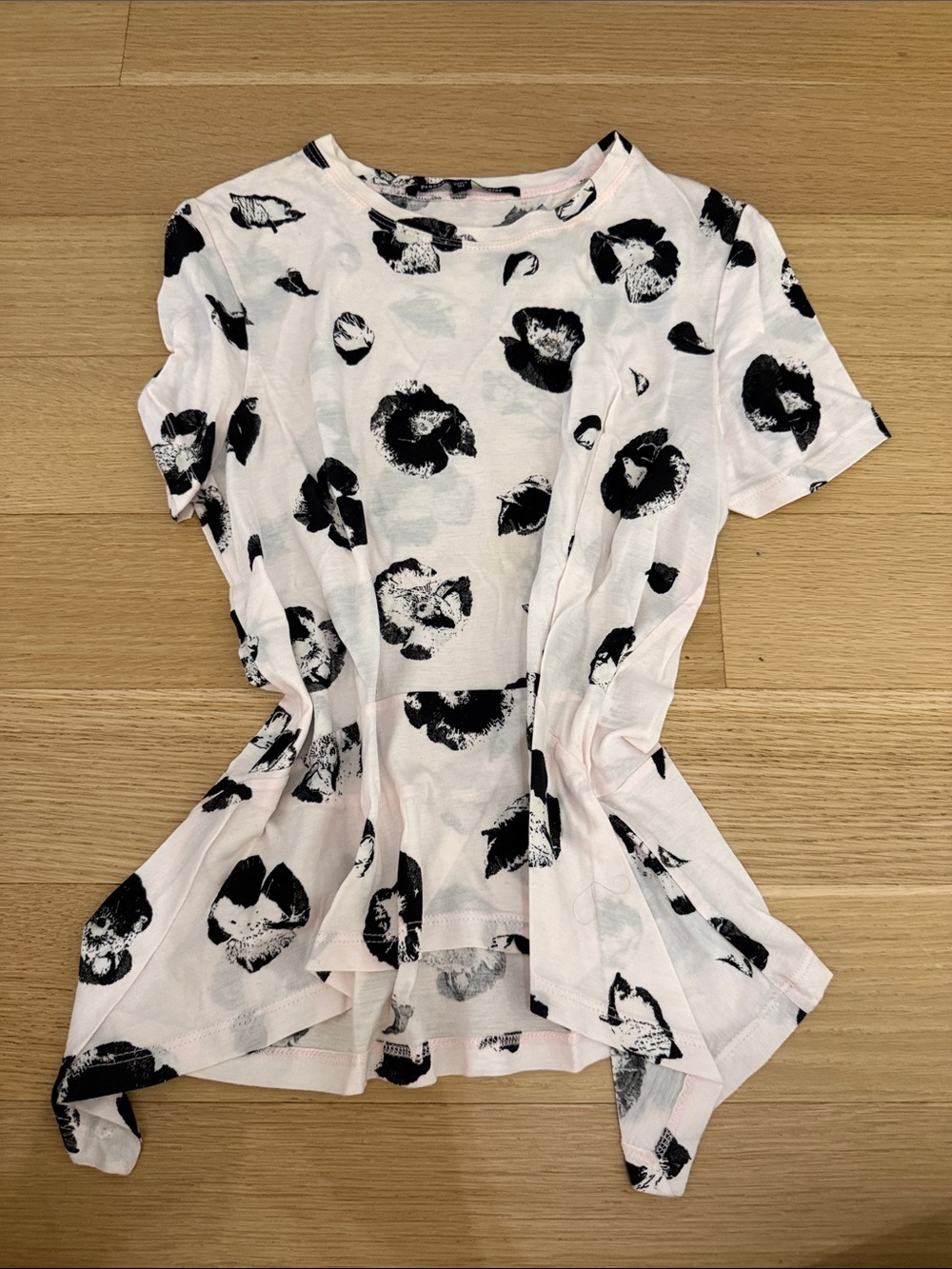 Proenza Schouler Pale Pink Tee with Black Floral Print